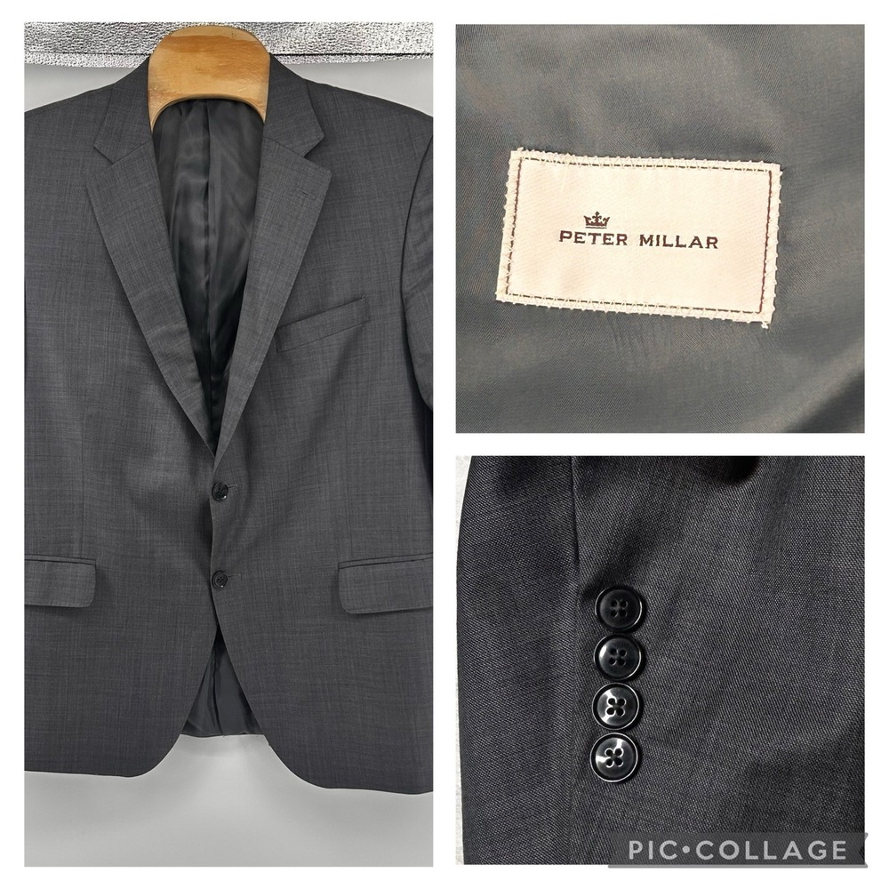 Peter Millar‎ Men's 46R Gray 100% Wool Single Breasted 2 Button Blazer
